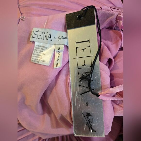 Mac Duggal 26542 Pleated Long Sleeve V-Neck Gown NWT size 8 Lilac/Pink - Picture 6 of 6